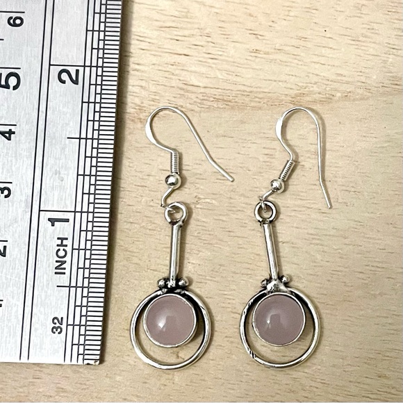 Pink Rose Quartz Silver Earrings - Picture 3 of 4